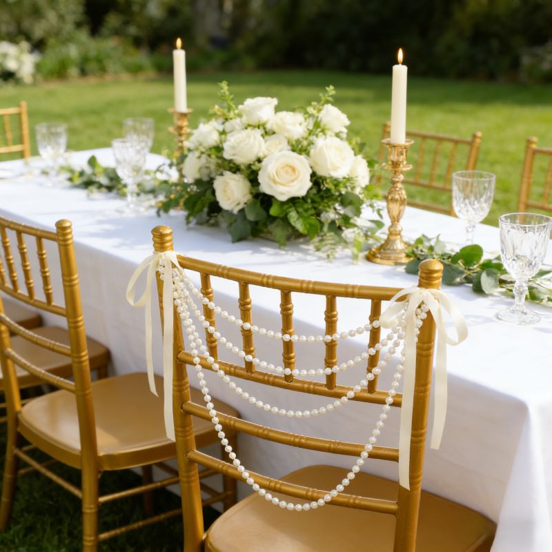Bridal Sash Ribbon - Pearl Bow Chair Decor 50Pcs Satin