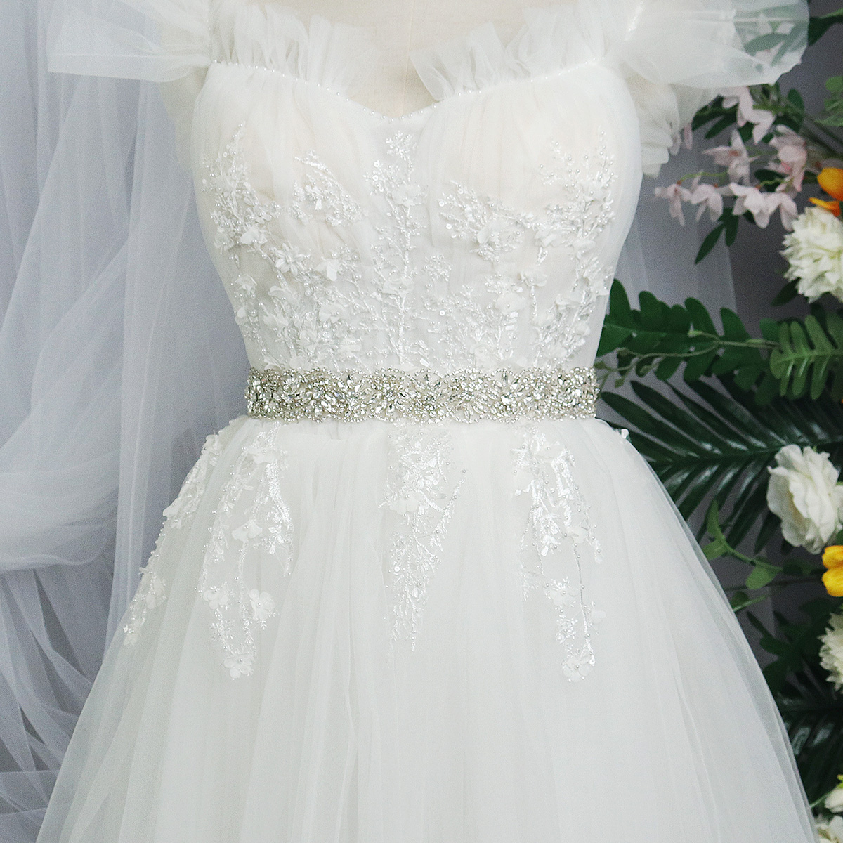 Bridal Sash Ribbon - Rhinestone Bridal Belt for Wedding Dress