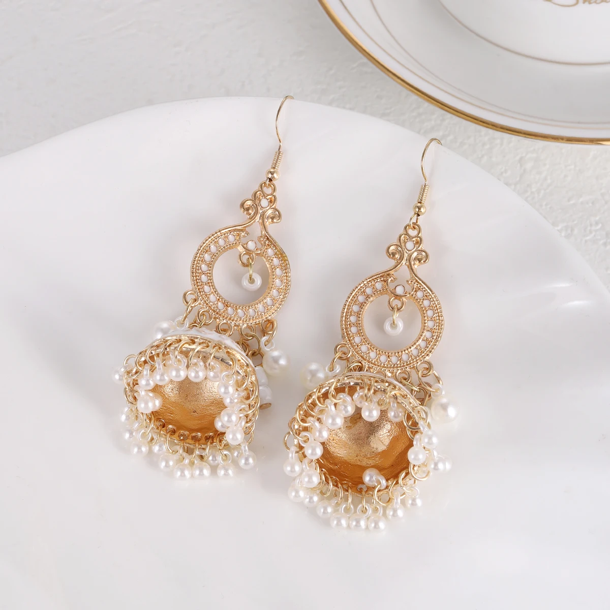 Indian Wedding Supply - Boho White Enamel Indian Bell Earring