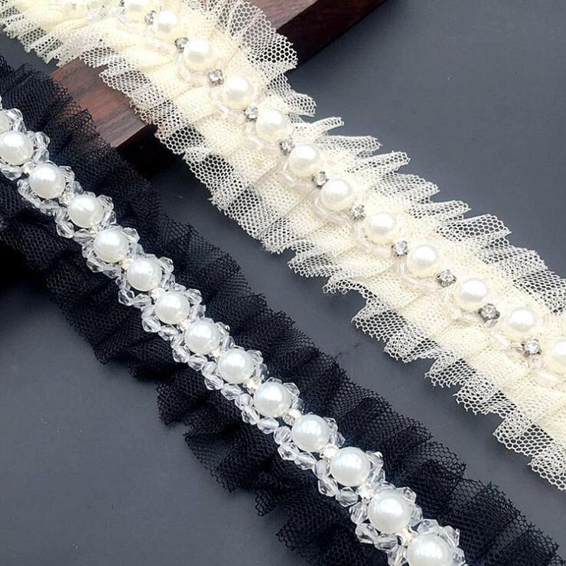 Bridal Sash Ribbon - 1 yard 1.5cm Ivory Pearl Beaded