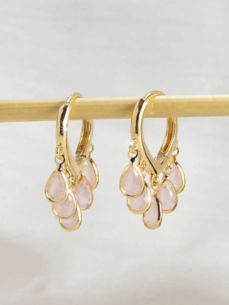 Wedding Package Gold - Elegant Gold Tone Teardrop Zirconia Hoop