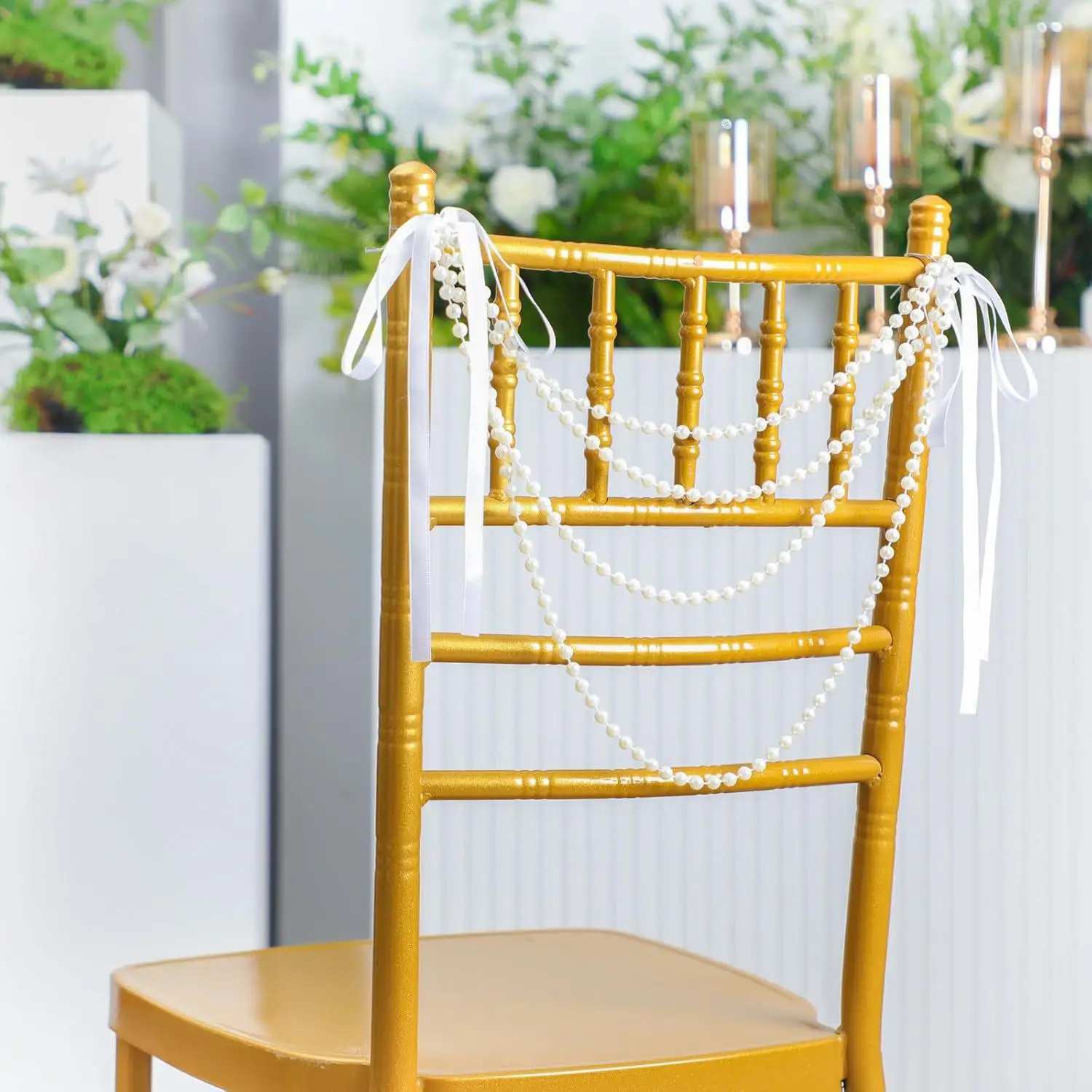 Pearl Bow Chair Decor 50Pcs Sa - Bridal Sash Ribbon 评论和价格