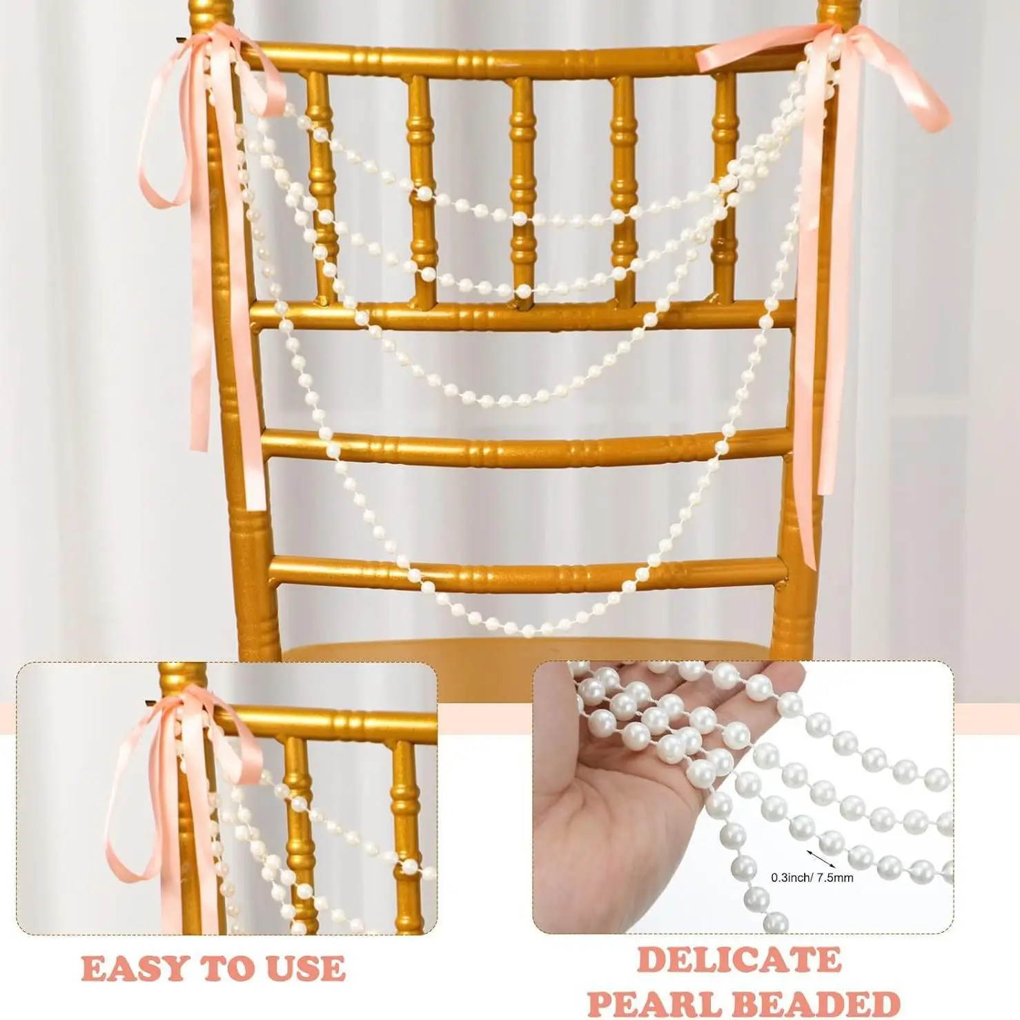 Pearl Bow Chair Decor 50Pcs Sa - Bridal Sash Ribbon 评论和价格