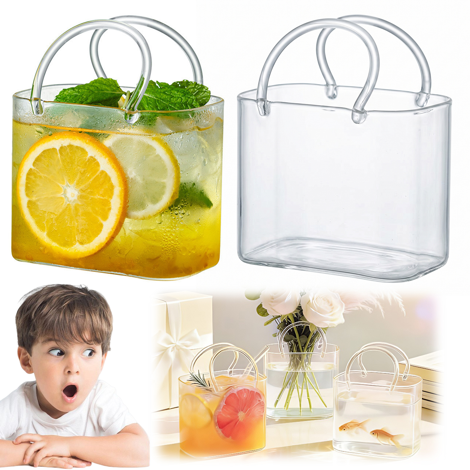 Glass Purse with Glass Straw C - Flower Girl Basket 评论和价格