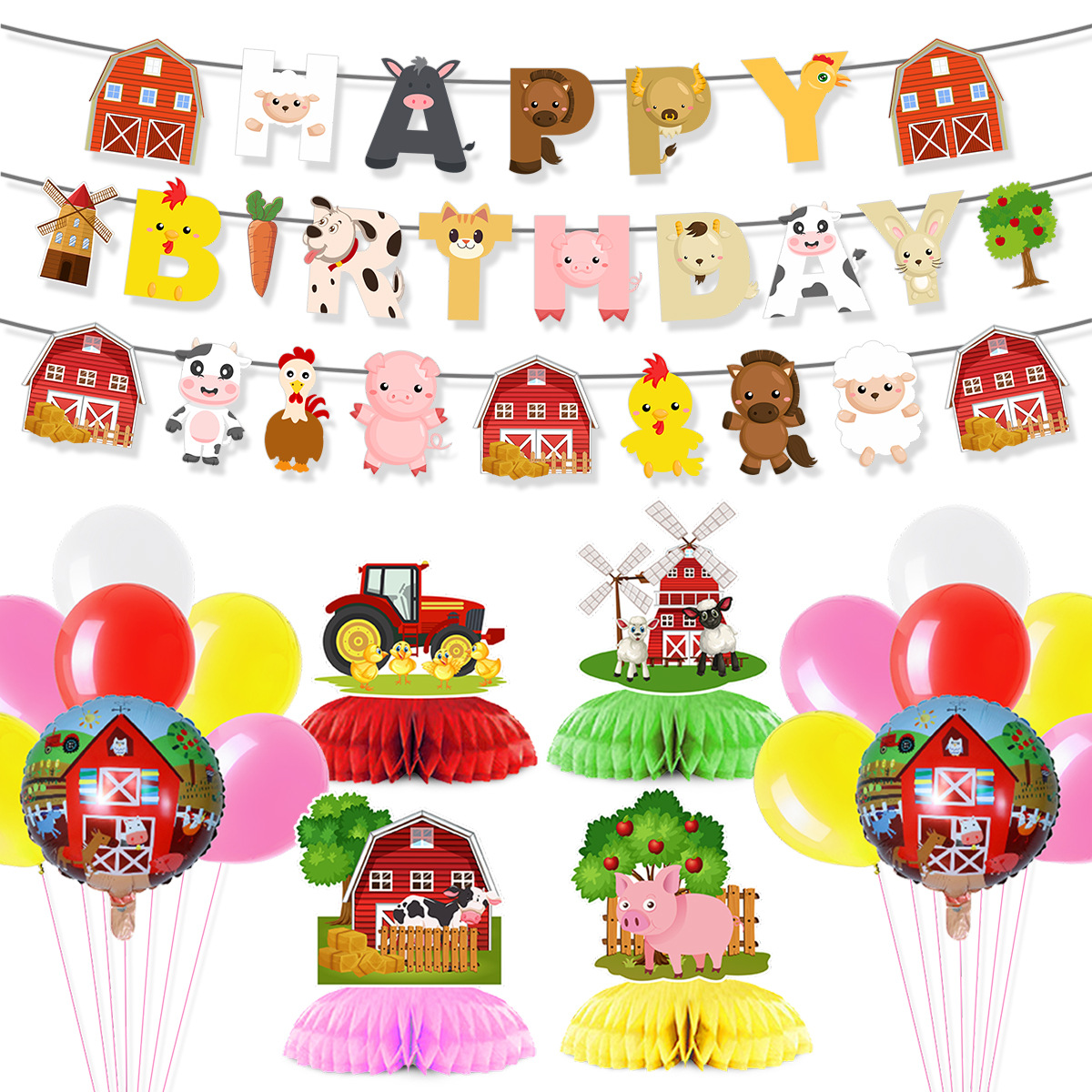 Cartoon Farm Animal Theme Birt - Confetti Balloon Set 评论和价格