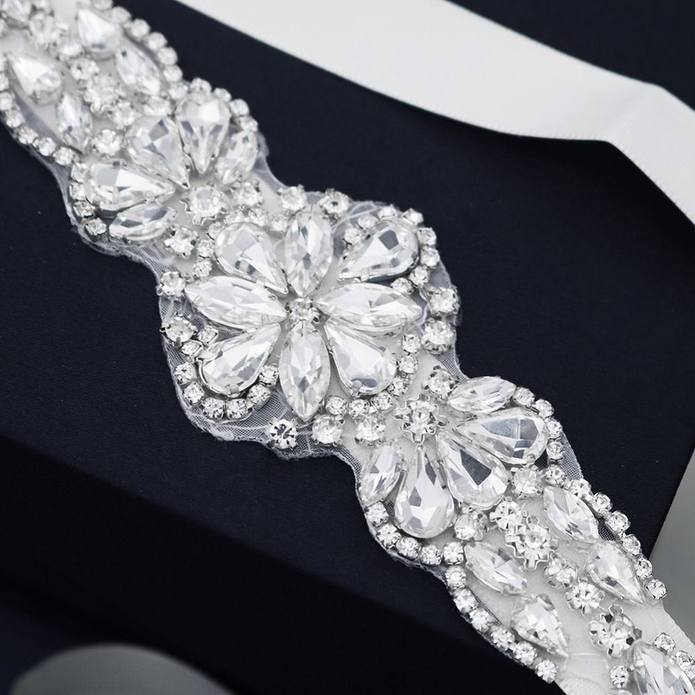 Sweet Silver Wedding Rhineston - Bridal Sash Ribbon 评论和价格