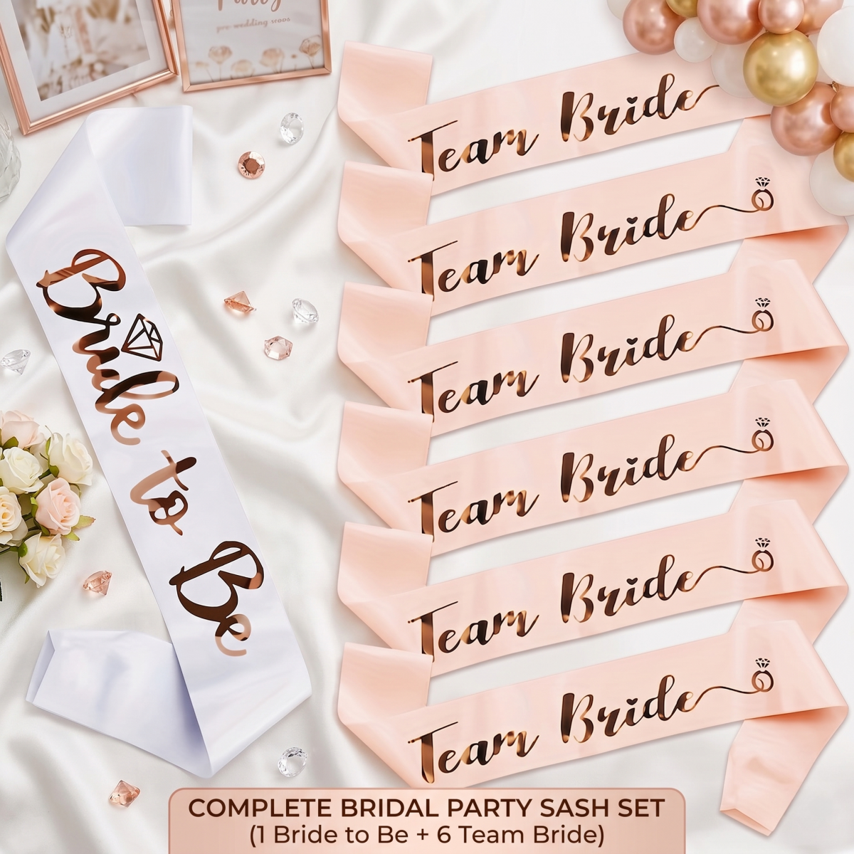 7pcs Set Rose Gold Foil BRIDE  - Bride Tribe Sash 评论和价格