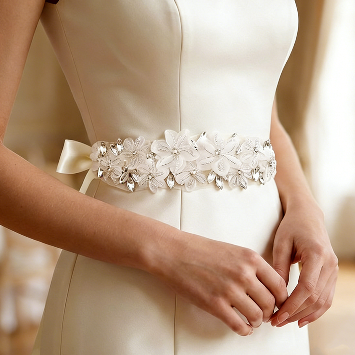 Romantic 3D Floral Bridal Belt - Bridal Sash Ribbon 评论和价格