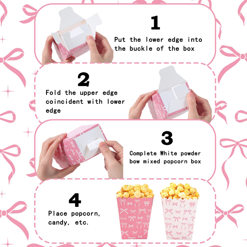 10Pcs Bow Paper Popcorn Boxes  - Wedding Decoration Supply 评论和价格
