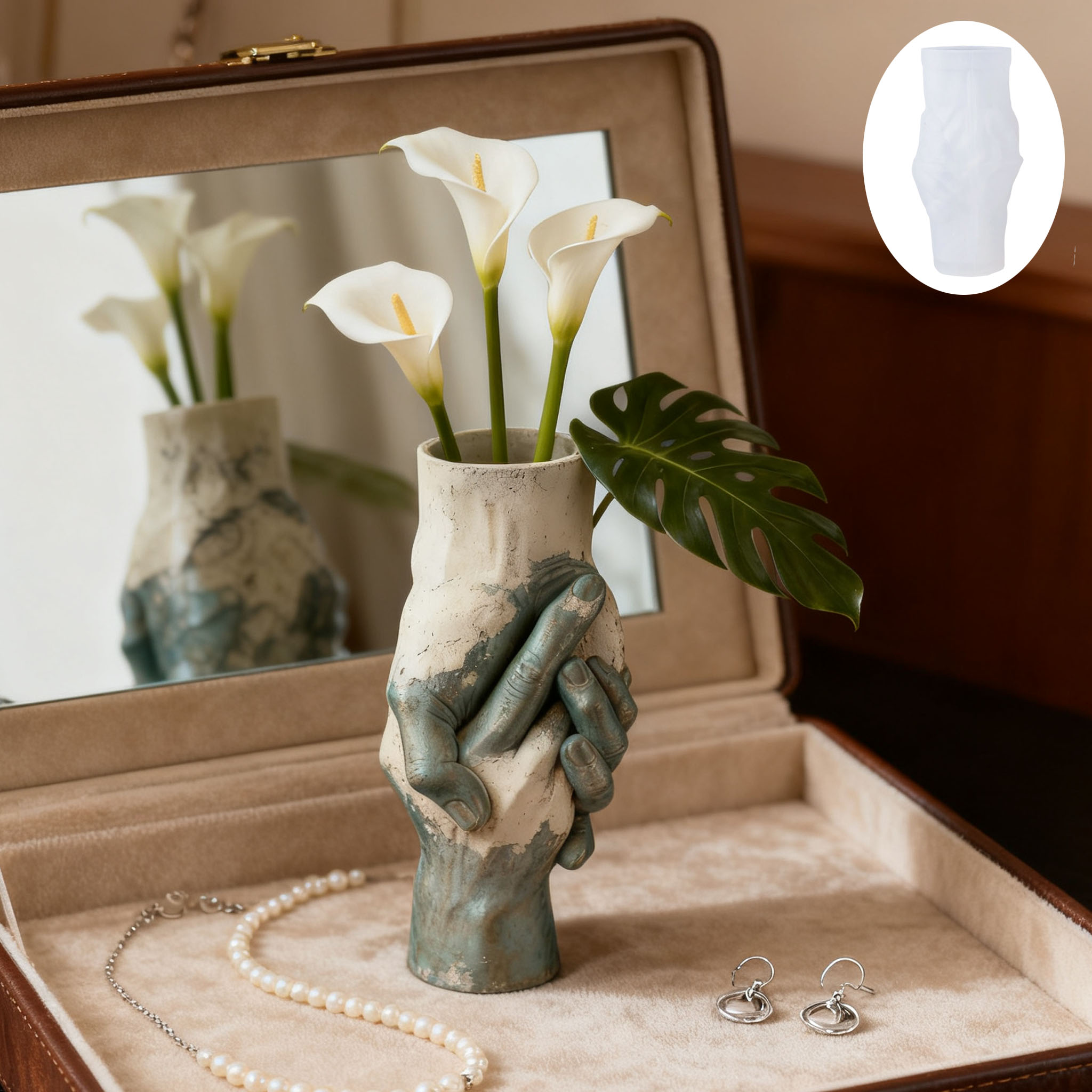 Artistic Hand-in-Hand Vase Sil - Flower Girl Basket 评论和价格