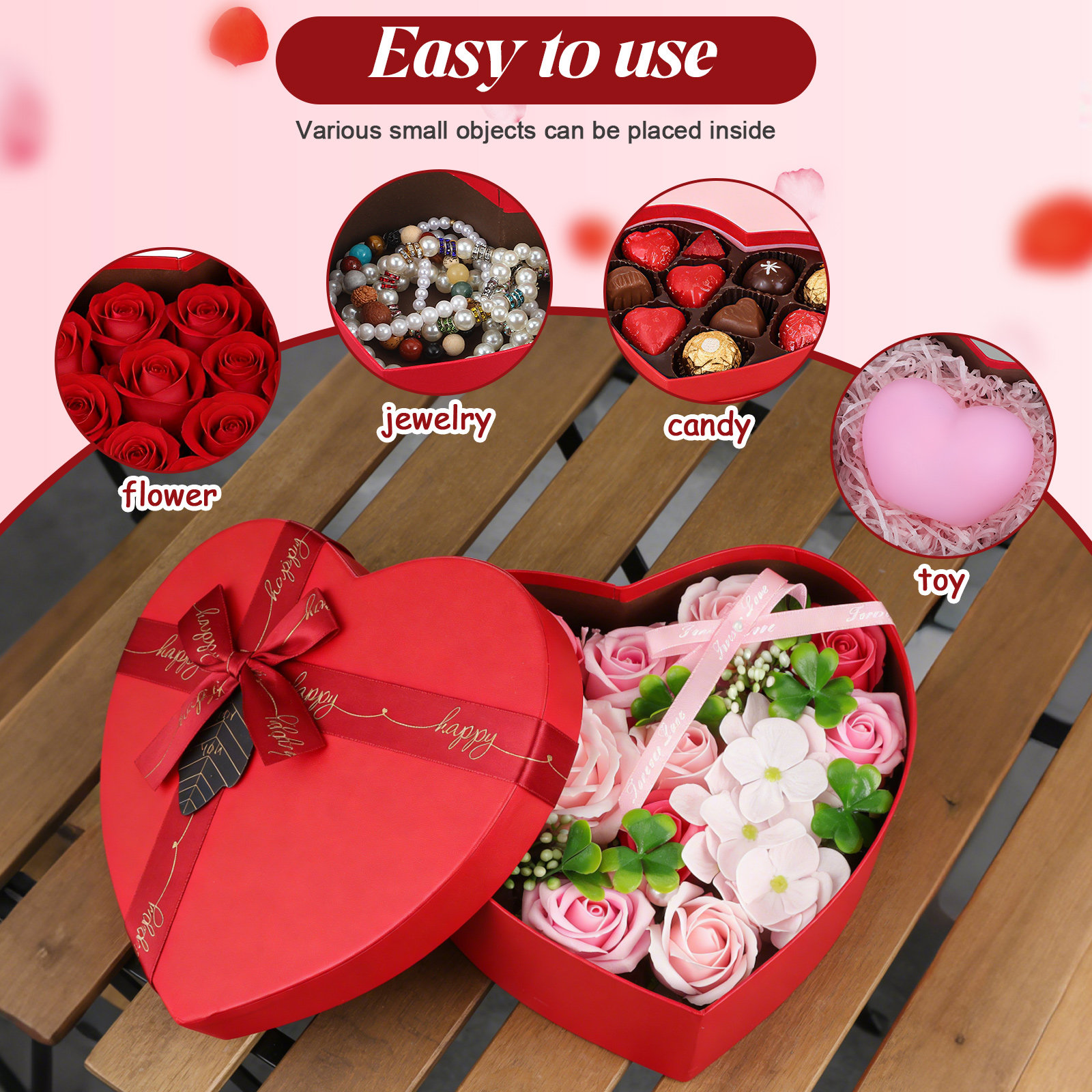 3Pcs Heart Gift Box Stylish Ro - Wedding Solution 评论和价格