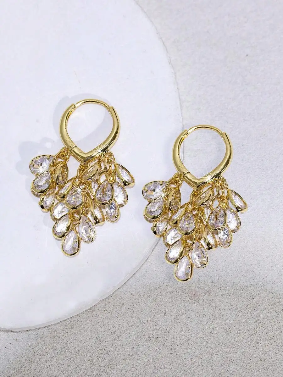 Elegant Gold Tone Teardrop Zir - Wedding Package Gold 评论和价格